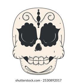 Skull with decorative pattern and hollow eyes in black and white, Vector