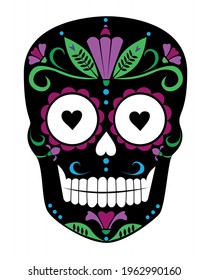 Skull in decorative patterns on a white background
