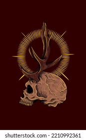 Skull with deer horn vector illustration