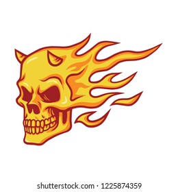 Skull Demon Devil Burning Fire Flame Heat Logo Design Vector Art Icon