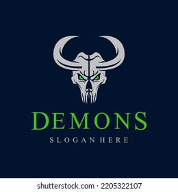 Skull of Demon evil face vector design. For mascot logo design in vintagestyle, mascot logo template.