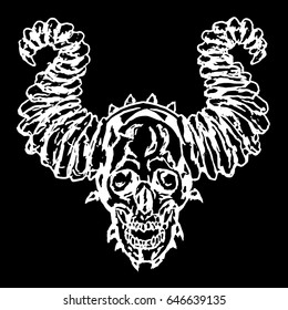 Skull of a demon with horns. Vector illustration. The horror picture to Halloween.