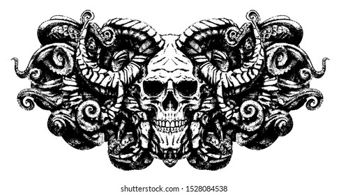 the skull of a demon in the interlocking tentacles