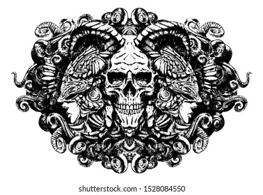 the skull of a demon in the interlocking tentacles