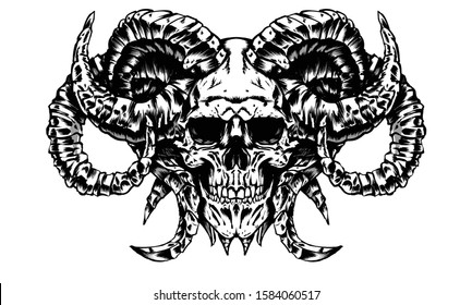 the skull of a demon with many horns