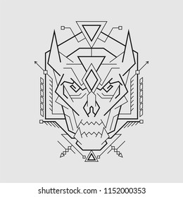 Skull Demon Mask Line art style