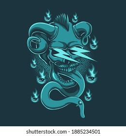 Skull demon thunder vector illustration for your company or brand