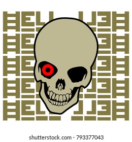 Skull Design Element. Vector illustration of a skull on a background of stylistic text.