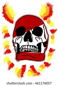 Skull design with fire effect and red color for printing