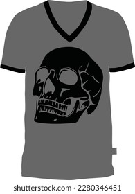 Skull Design at Grey T Shirt Mock Up with V Neck Custom Vector