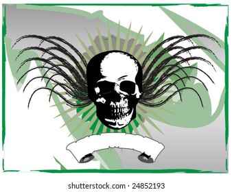 a skull design with grunge border and background