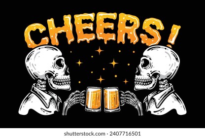 Skull design holding beer glass. suitable for t-shirts, stickers, posters, flyer, screen printing and other similar products.