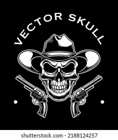 Ilustración de diseño de cráneo tema de vaquero para icono o logotipo