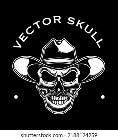 Ilustración de diseño de cráneo tema de vaquero para icono o logotipo