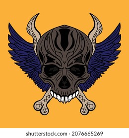 skull design illustration with wings and bones, can be used as mascot, logo, icon, etc