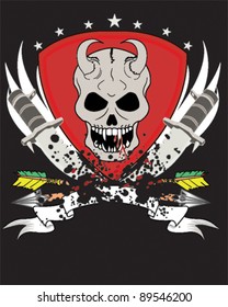 Skull Design with knife, arrow and banner