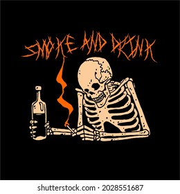 skull design, smoke and drink relax