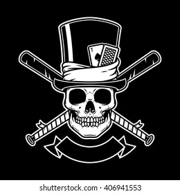 Skull design in vector with hat and baseball bats