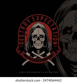 skull destroyer illustration with a black background