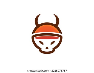 Skull devil bowl logo, restaurant, bar and cafe logo.
