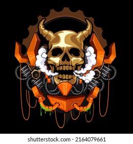 Skull devil cyborg mascot cartoon in vector