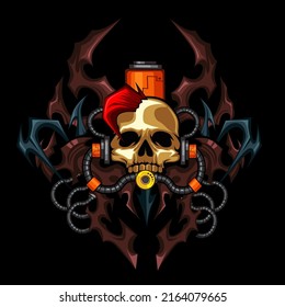 Skull devil cyborg mascot cartoon in vector