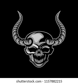 skull devil head vector illustration in black background
