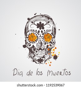 Skull. Dia de los Muertos, Day of the Dead card.