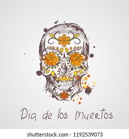 Skull. Dia de los Muertos, Day of the Dead card.