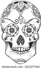 Skull, Dia de los muertos, Halloween, hand drawn sketch