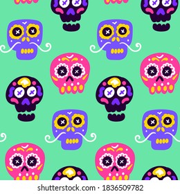 Skull Dia Los Muertos Seamless Pattern. Vector Illustration of Mexican Holiday Background.