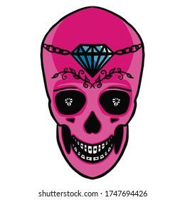 skull with diamond and floral vector