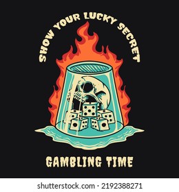 Skull Dice Gambling Game Retro Vector Illustration