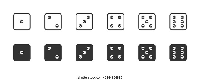 
Skull dice set. Dice marked with skulls. Flat vector illustration.