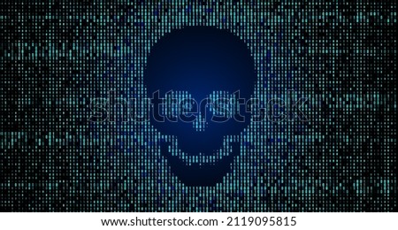 skull in the digital on the BCD stream on the screen. computer numbers. concept of hacker attack, cyber piracy. vector illustration for print