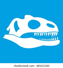 Skull of dinosaur icon white isolated on blue background vector illustration