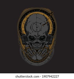 Skull disc jockey graphic illustration vector art t-shirt design