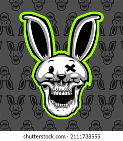 skull disguised as bunny doll  t  shirt design  rabbit  funny  cute  als Häschenpuppe verkleideter Schädel  vector templates
