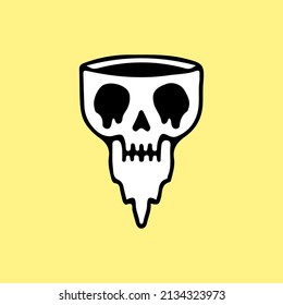 Skull with distorted face, illustration for t-shirt, street wear, sticker, or apparel merchandise. With doodle, retro, and cartoon style.