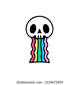 Skull and distorted rainbow, illustration for t-shirt, street wear, sticker, or apparel merchandise. With retro, and cartoon style.