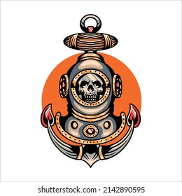 skull diver tattoo vector design 
