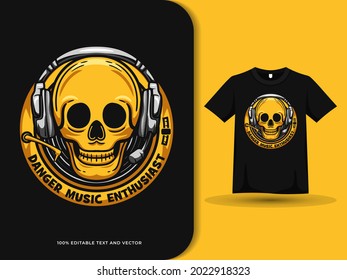 Skull DJ logo and tshirt design template