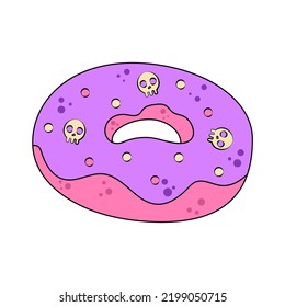 Skull Donut Candy for Halloween Temporary Tattoo or Sticker in Groovy Style