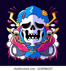 skull doodle cartoon vector illustration