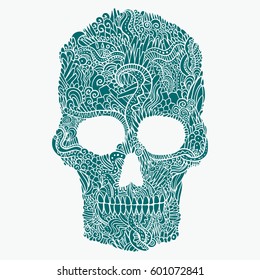 skull doodle hand drawing blue