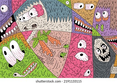 skull doodle monster vintage illustration design