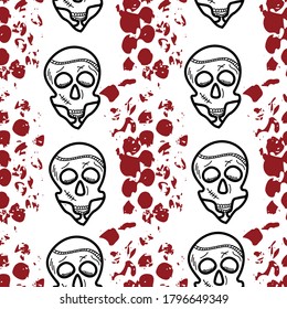 estilo de doodle de cráneo, huella de neumático sangrienta de patrón ilustración vectorial