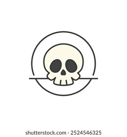 Símbolo de Doodle de cráneo. Icono pirata. Emblema de motorista. Gráfico de esqueleto gótico para Halloween. 