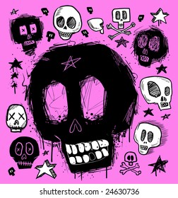 Skull doodles collection. Vector illustration.