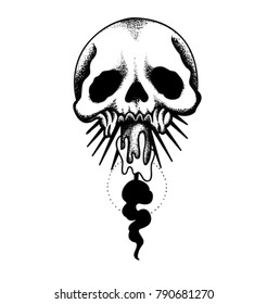 skull dot work tattoo